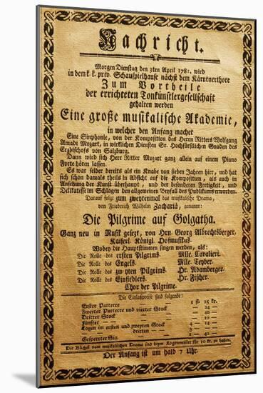 Poster of Great Music Academy for April 3, 1781, with Symphony by Wolfgang Amadeus Mozart-null-Mounted Giclee Print