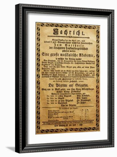 Poster of Great Music Academy for April 3, 1781, with Symphony by Wolfgang Amadeus Mozart-null-Framed Giclee Print