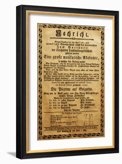 Poster of Great Music Academy for April 3, 1781, with Symphony by Wolfgang Amadeus Mozart-null-Framed Giclee Print