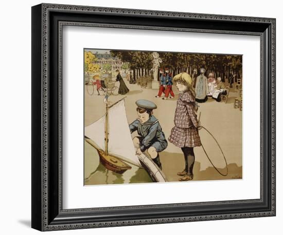 Poster of Kids Sailing Toy Sailboat by Abel Truchet-null-Framed Giclee Print