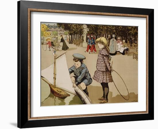 Poster of Kids Sailing Toy Sailboat by Abel Truchet-null-Framed Giclee Print