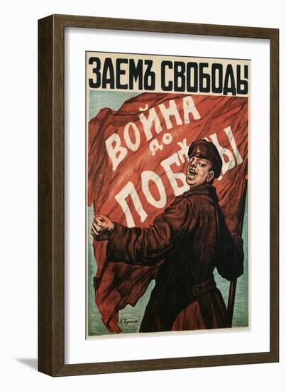 Poster of Russian Soldier with Flag-N. Tyrkurr-Framed Giclee Print