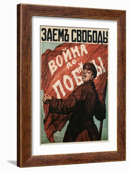 Poster of Russian Soldier with Flag-N. Tyrkurr-Framed Giclee Print