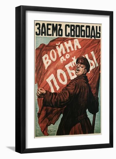 Poster of Russian Soldier with Flag-N. Tyrkurr-Framed Giclee Print