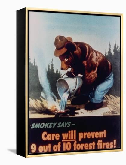 Poster of Smokey the Bear Putting Out a Forest Fire, "Care Will Prevent 9 Out of 10 Forest Fires!"-null-Framed Premier Image Canvas