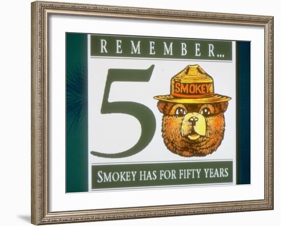 Poster of Smokey the Bear with Caption Reading Remember - 50 - Smokey Has for Fifty Years-null-Framed Premium Photographic Print