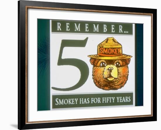 Poster of Smokey the Bear with Caption Reading Remember - 50 - Smokey Has for Fifty Years-null-Framed Premium Photographic Print