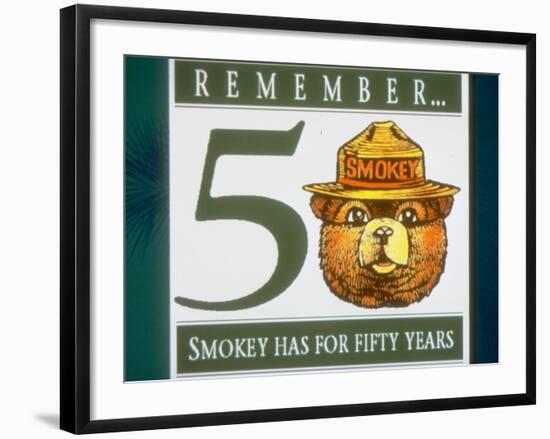 Poster of Smokey the Bear with Caption Reading Remember - 50 - Smokey Has for Fifty Years-null-Framed Premium Photographic Print