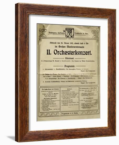 Poster of Society of Friends of Music in Vienna in 1905, with Music by Arnold Schoenberg-null-Framed Giclee Print