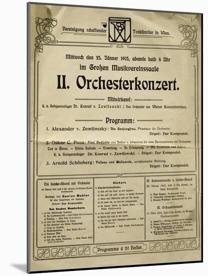 Poster of Society of Friends of Music in Vienna in 1905, with Music by Arnold Schoenberg-null-Mounted Giclee Print