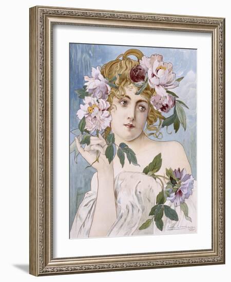 Poster of Young Woman with Flowers in Hair by Gaston-Gerard-null-Framed Giclee Print