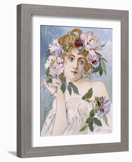 Poster of Young Woman with Flowers in Hair by Gaston-Gerard-null-Framed Giclee Print