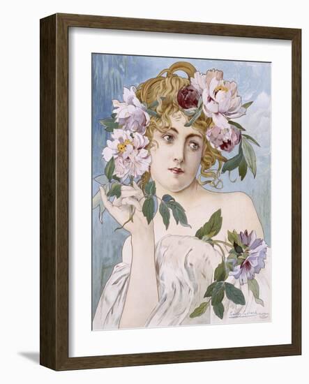 Poster of Young Woman with Flowers in Hair by Gaston-Gerard-null-Framed Giclee Print