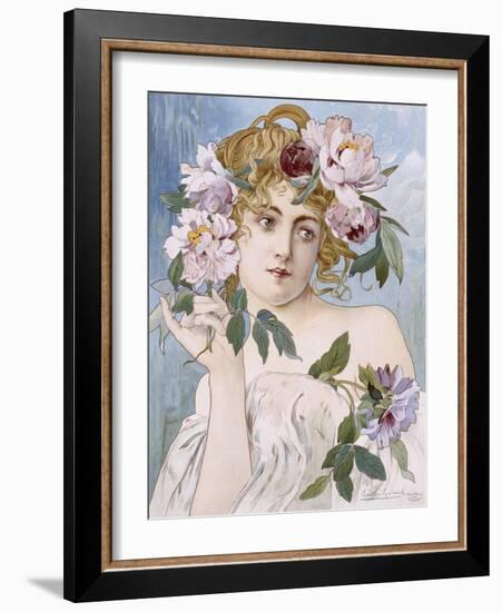 Poster of Young Woman with Flowers in Hair by Gaston-Gerard-null-Framed Giclee Print