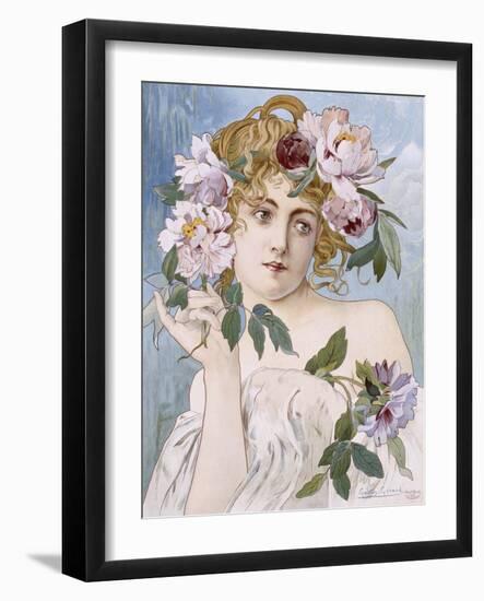 Poster of Young Woman with Flowers in Hair by Gaston-Gerard-null-Framed Giclee Print