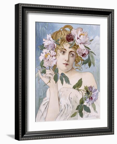 Poster of Young Woman with Flowers in Hair by Gaston-Gerard-null-Framed Giclee Print