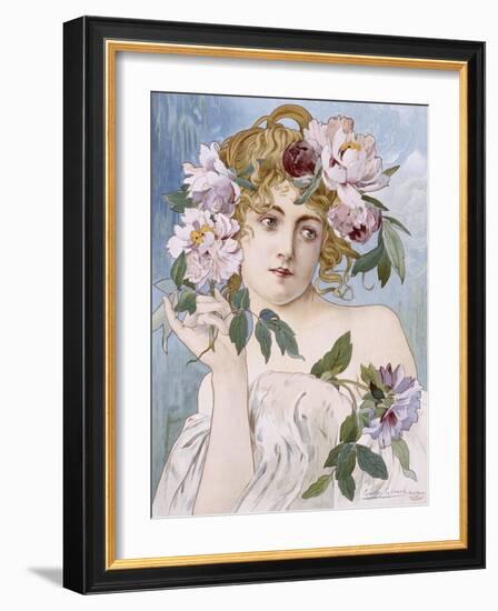 Poster of Young Woman with Flowers in Hair by Gaston-Gerard-null-Framed Giclee Print