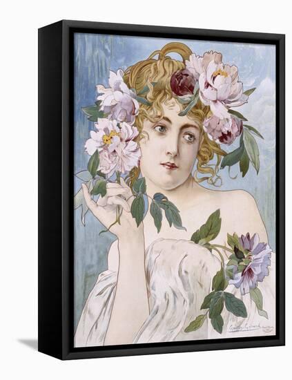 Poster of Young Woman with Flowers in Hair by Gaston-Gerard-null-Framed Premier Image Canvas