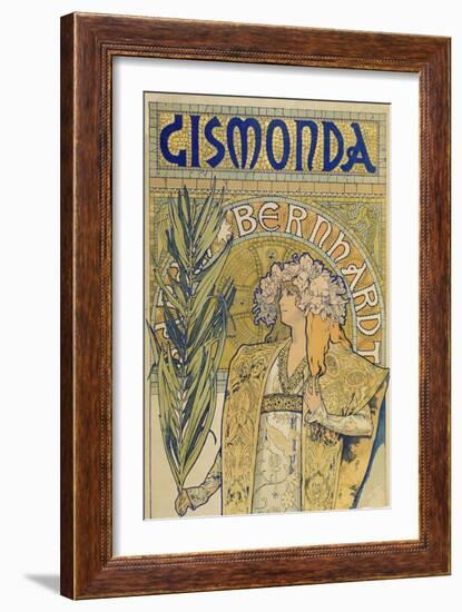 Poster: Sarah Bernhardt as Gismonda at the Theatre De La Renaissance (Upper Part), 1895-Alphonse Mucha-Framed Giclee Print