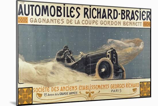 Poster Showing Automobiles Richard-Brasier Winning the Gordon Bennett Cup, 1904-Henri Jules Ferdinand Bellery-defonaines-Mounted Giclee Print