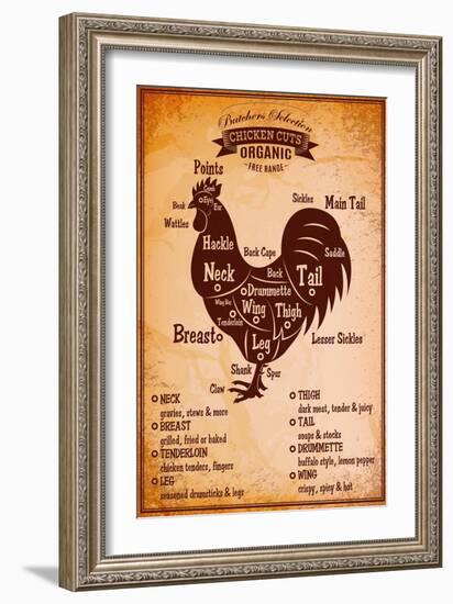 Poster with A Detailed Diagram of Butchering Rooster-111chemodan111-Framed Premium Giclee Print