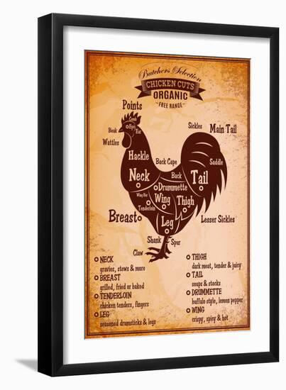 Poster with A Detailed Diagram of Butchering Rooster-111chemodan111-Framed Premium Giclee Print