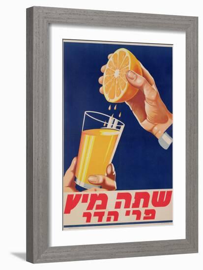 Poster with a Glass of Orange Juice, C.1947 (Colour Litho)-Israeli-Framed Giclee Print