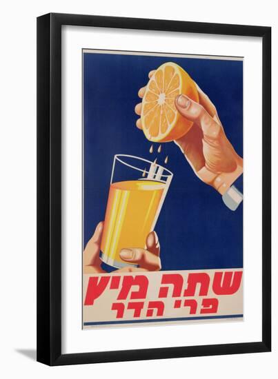 Poster with a Glass of Orange Juice, C.1947 (Colour Litho)-Israeli-Framed Giclee Print