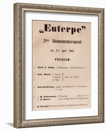 Poster with Concert Program Organized by Music School Euterpe, April 1, 1865-null-Framed Giclee Print