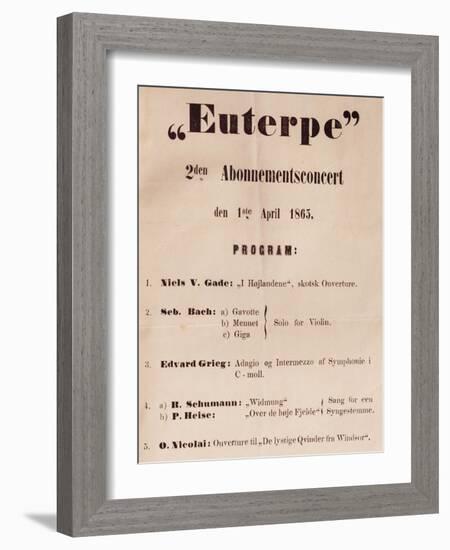 Poster with Concert Program Organized by Music School Euterpe, April 1, 1865-null-Framed Giclee Print