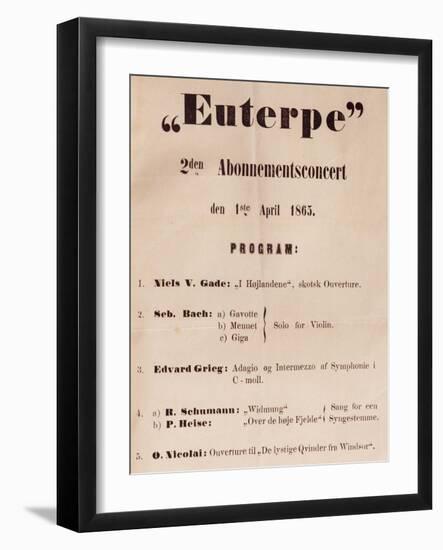 Poster with Concert Program Organized by Music School Euterpe, April 1, 1865-null-Framed Giclee Print