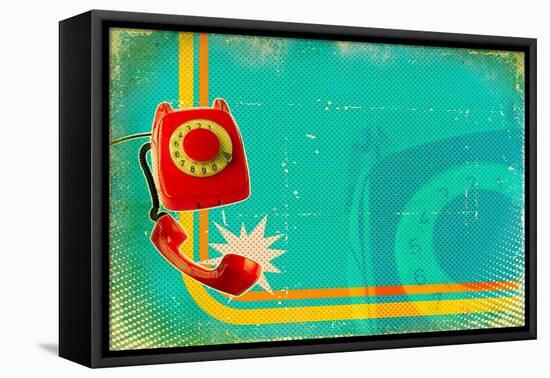 Poster With Old Fashioned Telephone On Retro Paper Texture-GeraKTV-Framed Stretched Canvas