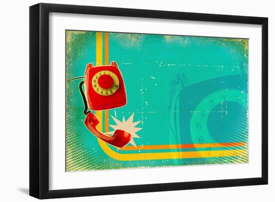 Poster With Old Fashioned Telephone On Retro Paper Texture-GeraKTV-Framed Art Print