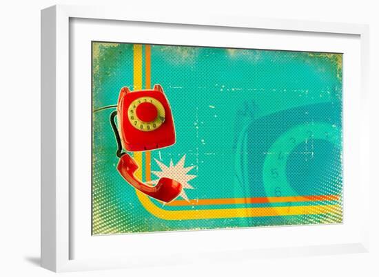 Poster With Old Fashioned Telephone On Retro Paper Texture-GeraKTV-Framed Art Print