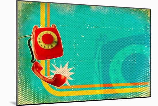Poster With Old Fashioned Telephone On Retro Paper Texture-GeraKTV-Mounted Art Print