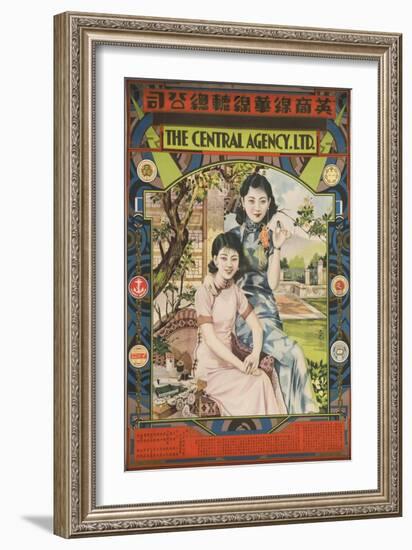 Poster with Two Young Women in Garden-null-Framed Giclee Print