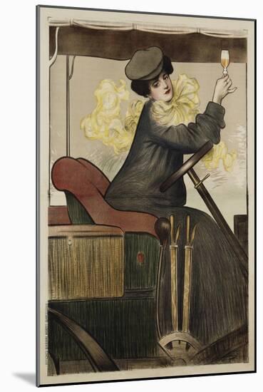 Poster with Woman in Vintage Automobile Holding Up Sherry Glass-Ramon Casas Carbo-Mounted Giclee Print