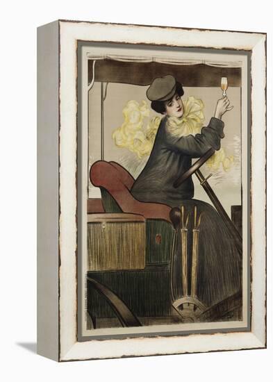 Poster with Woman in Vintage Automobile Holding Up Sherry Glass-Ramon Casas Carbo-Framed Premier Image Canvas