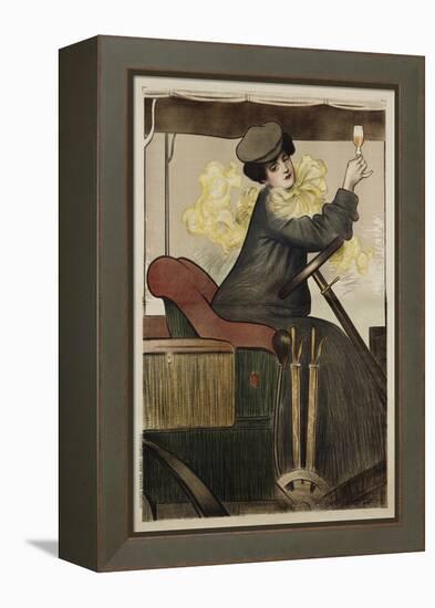 Poster with Woman in Vintage Automobile Holding Up Sherry Glass-Ramon Casas Carbo-Framed Premier Image Canvas