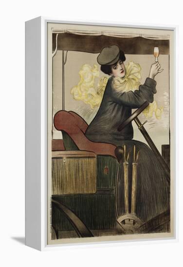 Poster with Woman in Vintage Automobile Holding Up Sherry Glass-Ramon Casas Carbo-Framed Premier Image Canvas