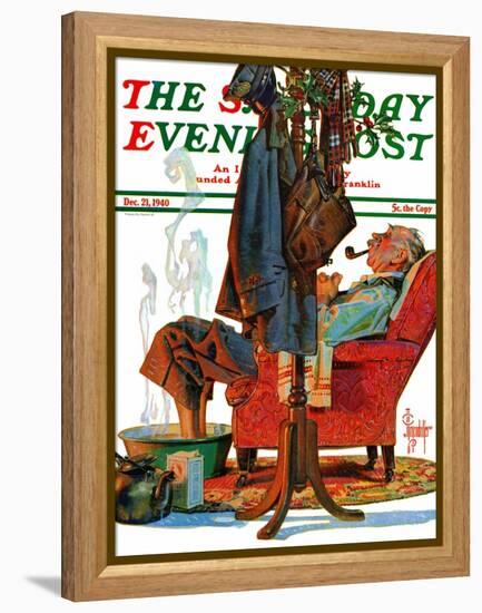 "Postman Soaking Feet," Saturday Evening Post Cover, December 21, 1940-Joseph Christian Leyendecker-Framed Premier Image Canvas