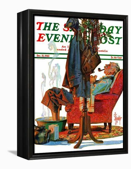 "Postman Soaking Feet," Saturday Evening Post Cover, December 21, 1940-Joseph Christian Leyendecker-Framed Premier Image Canvas