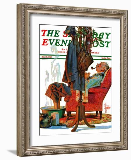 "Postman Soaking Feet," Saturday Evening Post Cover, December 21, 1940-Joseph Christian Leyendecker-Framed Giclee Print