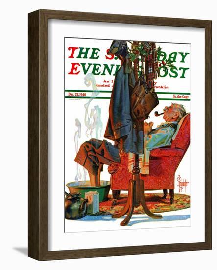 "Postman Soaking Feet," Saturday Evening Post Cover, December 21, 1940-Joseph Christian Leyendecker-Framed Giclee Print