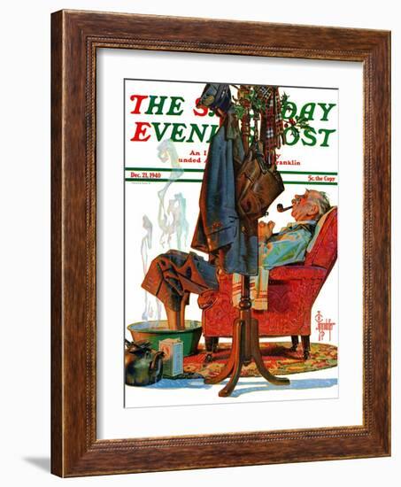 "Postman Soaking Feet," Saturday Evening Post Cover, December 21, 1940-Joseph Christian Leyendecker-Framed Giclee Print