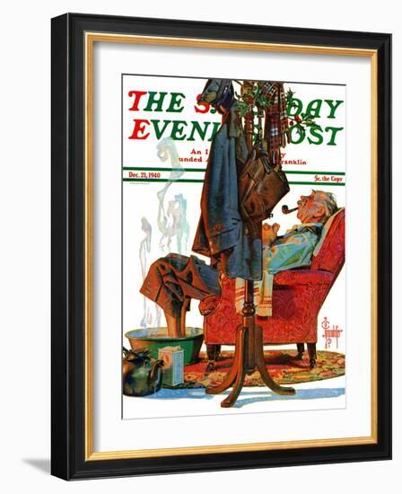 "Postman Soaking Feet," Saturday Evening Post Cover, December 21, 1940-Joseph Christian Leyendecker-Framed Giclee Print