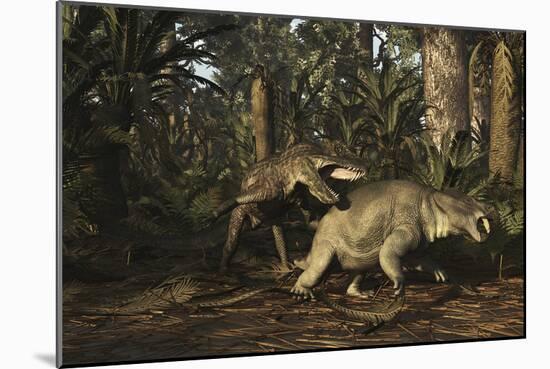 Postosuchus Attacking a Dicynodont in a Triassic Forest-Stocktrek Images-Mounted Art Print