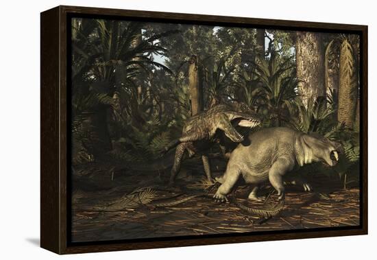 Postosuchus Attacking a Dicynodont in a Triassic Forest-Stocktrek Images-Framed Stretched Canvas