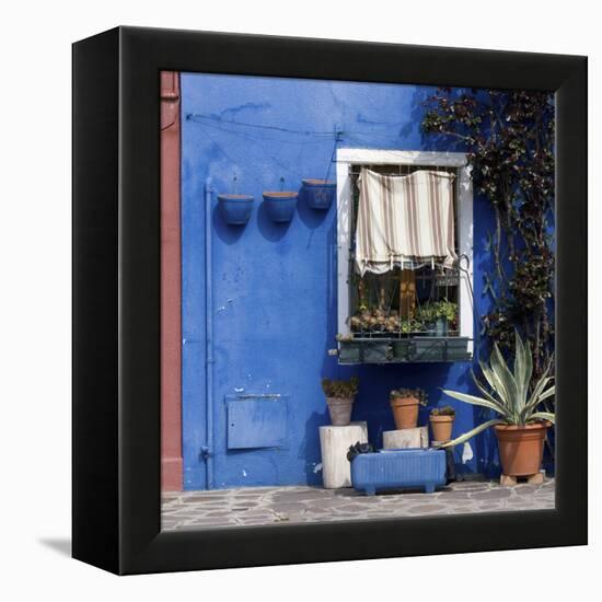 Pot Plants on Blue Painted Venice Building Exterior-Mike Burton-Framed Premier Image Canvas