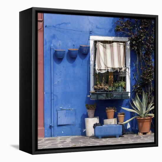 Pot Plants on Blue Painted Venice Building Exterior-Mike Burton-Framed Premier Image Canvas